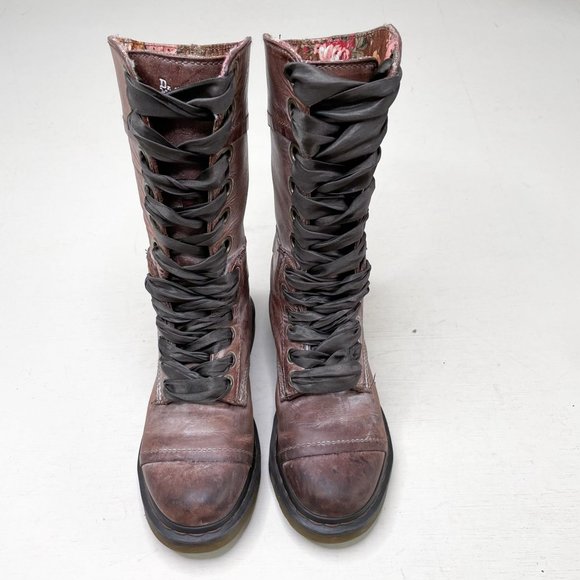 Dr. Martens Brown Distressed Leather Triumph Tall Lace Up Fold Over Boot Size 7 - Picture 2 of 12